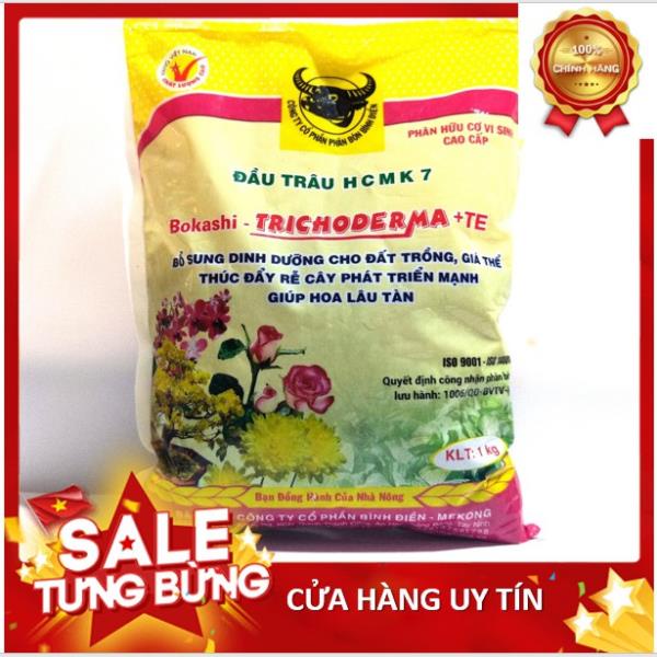 Phân Hữu Cơ Vi Sinh Trichoderma + TE Đầu Trâu HCMK7 1Kg Trồng Rau Sạch, Hoa Bằng Đất Sạch, Xơ Dừa, Phân Hữu Cơ