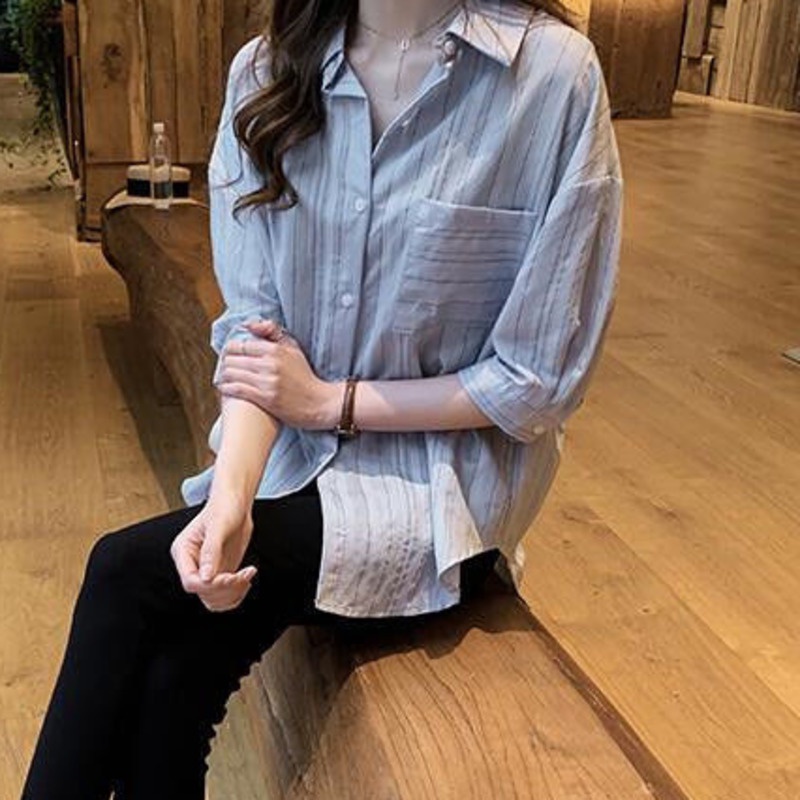 Áo Sơ Mi Dáng Rộng Họa Tiết Kẻ Sọc Phong Cách Sang Trọng Size S-4xl