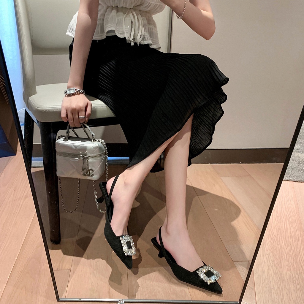 Giày cao gót ZTAIXIELUA mũi nhọn đính đá nhân tạo thời trang dành cho nữ