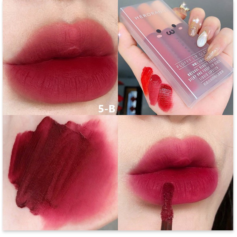 [Mã giảm giá] [Mã 66FMCGSALE hoàn 8% xu đơn 500K] Set 3 son kem lì HERORANGE chất velvet mịn lì Fluffy Lip Glaze