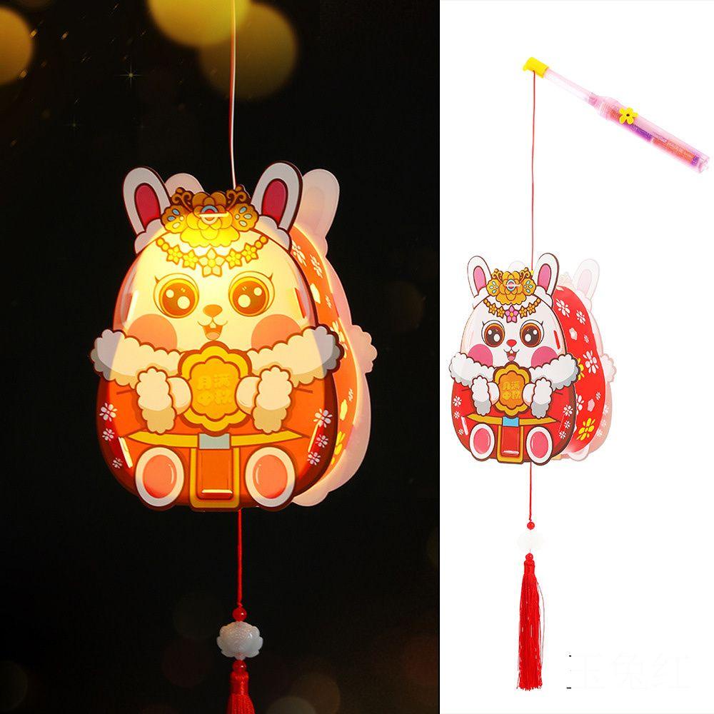 Đèn Lồng Trung Quốc Thủ Công Tự Làm Họa Tiết Thỏ Hoạt Hình Mặt Trăng Dễ Thương Trang Trí Lễ Hội