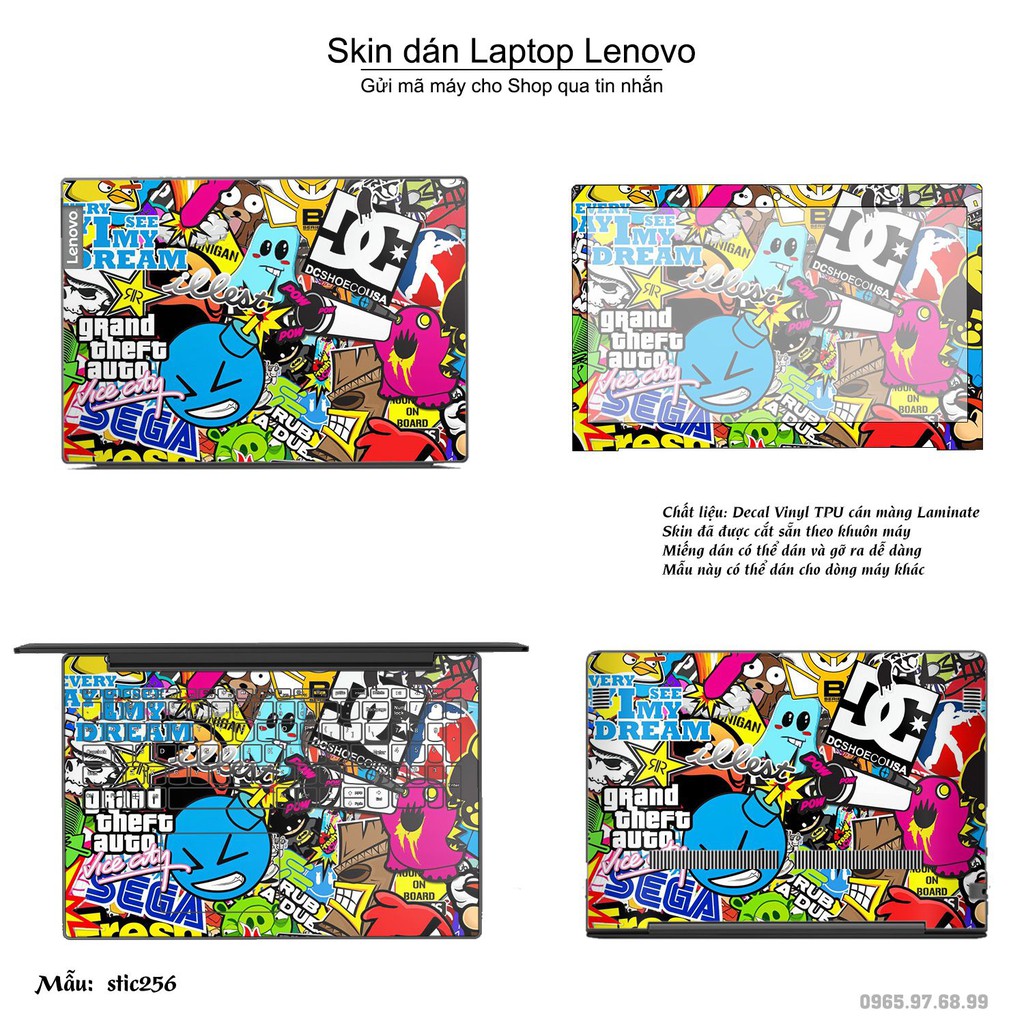 Skin dán Laptop Lenovo in hình sticker bomb (inbox mã máy cho Shop)