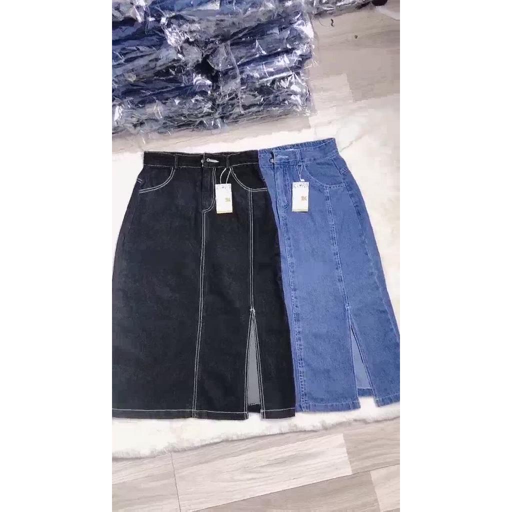 Chân Váy Jeans Dáng Dài Cạp Cao Xẻ Tà, Chân Váy Nữ Kaki Bò Phong Cách Ulzzang V03 | BigBuy360 - bigbuy360.vn
