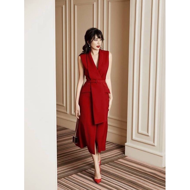 Đầm xòe kiểu vest sát nách tà chéo