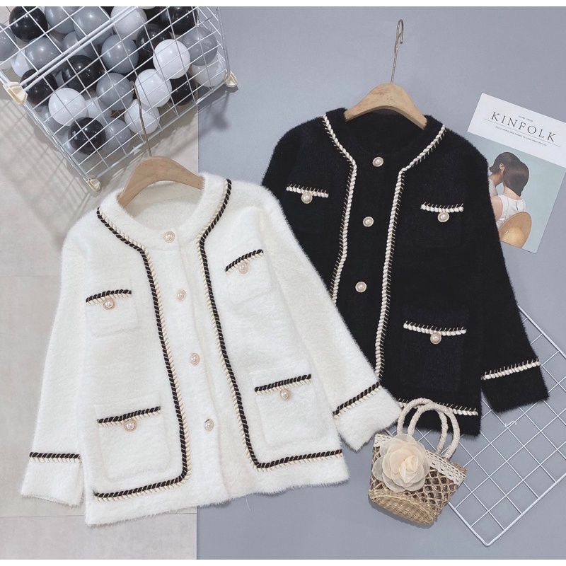 Áo Khoác Dạ Lông Mềm Phối Viền Dây Cực Xinh Phom Suông Phong Cách Nữ Tính Nhẹ Nhàng | BigBuy360 - bigbuy360.vn