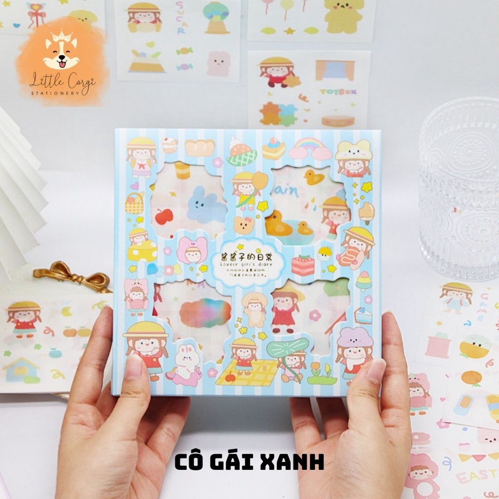 Set 5/15 tờ sticker hình dán cô gái, gấu thỏ dễ thương