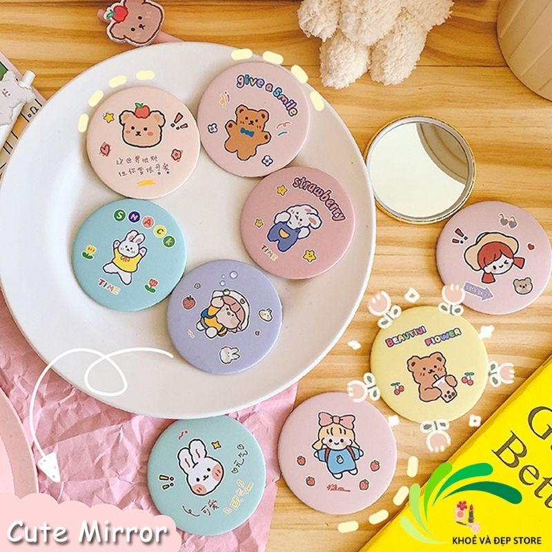 Gương Trang Điểm Mini Siêu Cute Nhỏ Gọn Cầm Tay Bỏ Túi Hàn Quốc Tiện Lợi Viền kim Loại Giá Siêu Hot Chỉ 3K