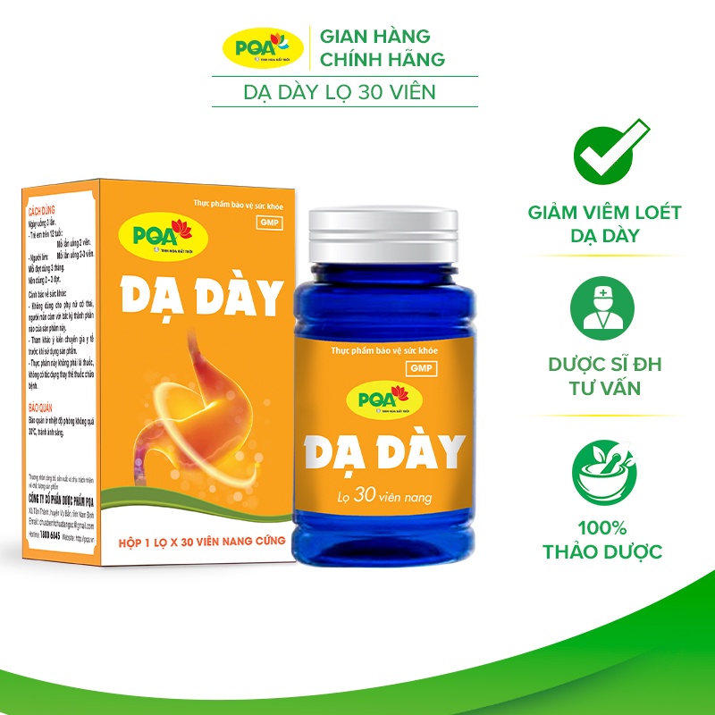 Viên nang PQA Dạ Dày hỗ trợ giảm đầy bụng, ợ chua, nóng rát thượng vị, trào ngược dạ dày thực quản hộp 30 viên