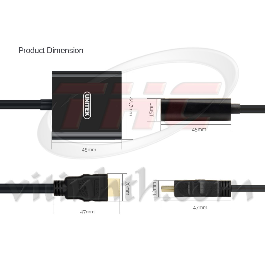 HDMI sang VGA (+ Audio) có cổng cấp nguồn phụ MicroUSB) UNITEK Y-6333 - THComputer Q11