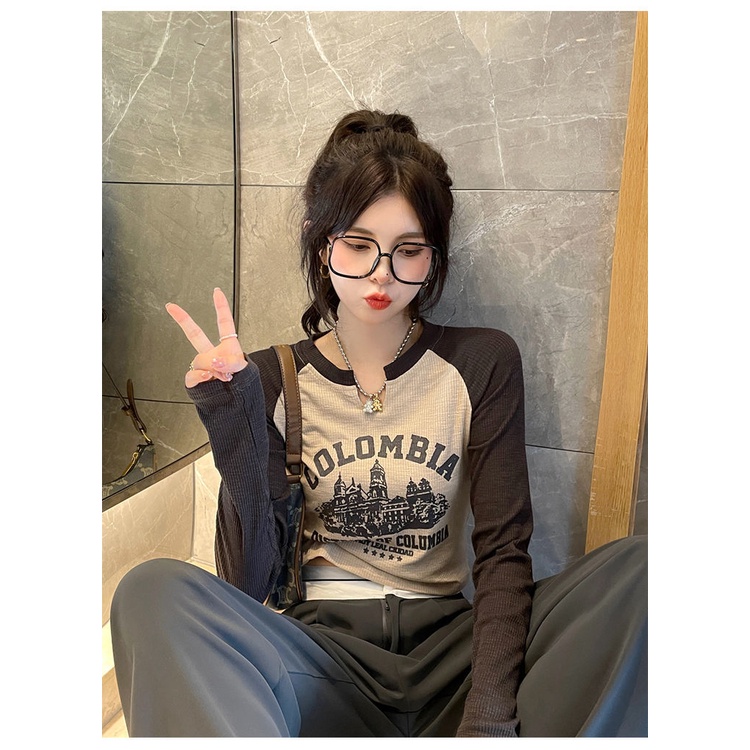 Áo Croptop Tay Dài Dáng Ôm In Họa Tiết Thời Trang Mùa Thu JH-CX-88 Cho Nữ