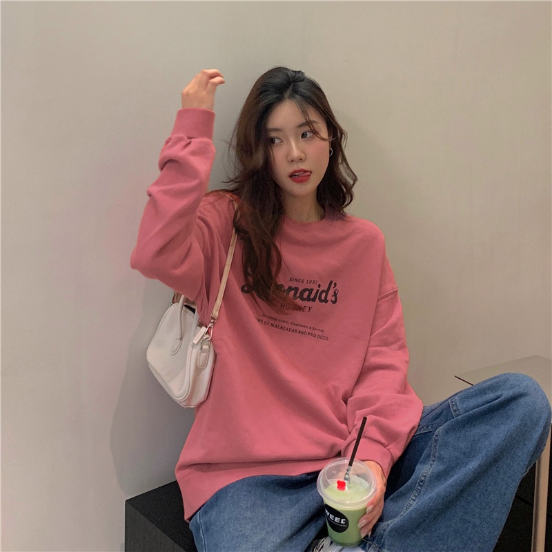 IELGY    Áo Sweater Mỏng Dáng Rộng In Chữ Kiểu retro Thời Trang Cho Bạn Gái