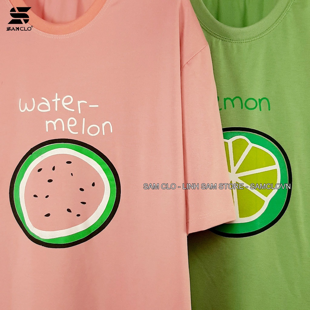 Áo phông nữ tay lỡ thun form rộng SAM CLO freesize dáng Unisex mặc cặp, nhóm, lớp in hình TRÁI CÂY