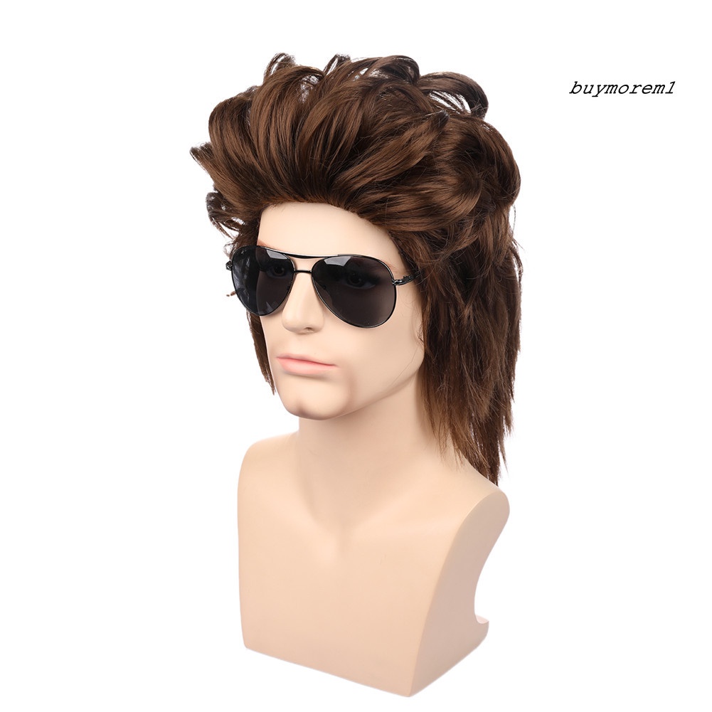 BUYME Halloween Cosplay Men Short Wig Curly Fluffy Faux Hair Party Prop Gift Hairpiece