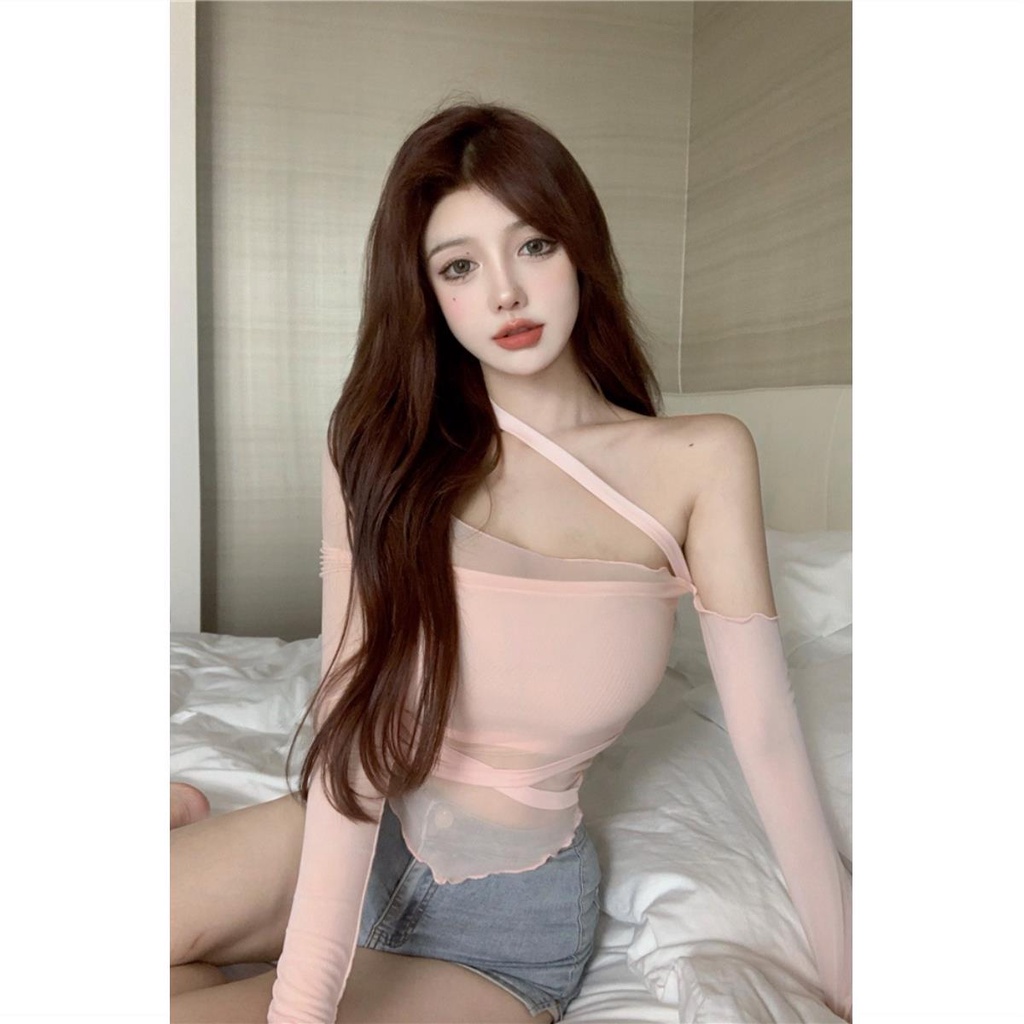 Áo Thun Mỏng Tay Dài Dáng Ôm Phối Ren Lưới Thời Trang Mùa Hè Hàng Mới Dành Cho Bạn Nữ