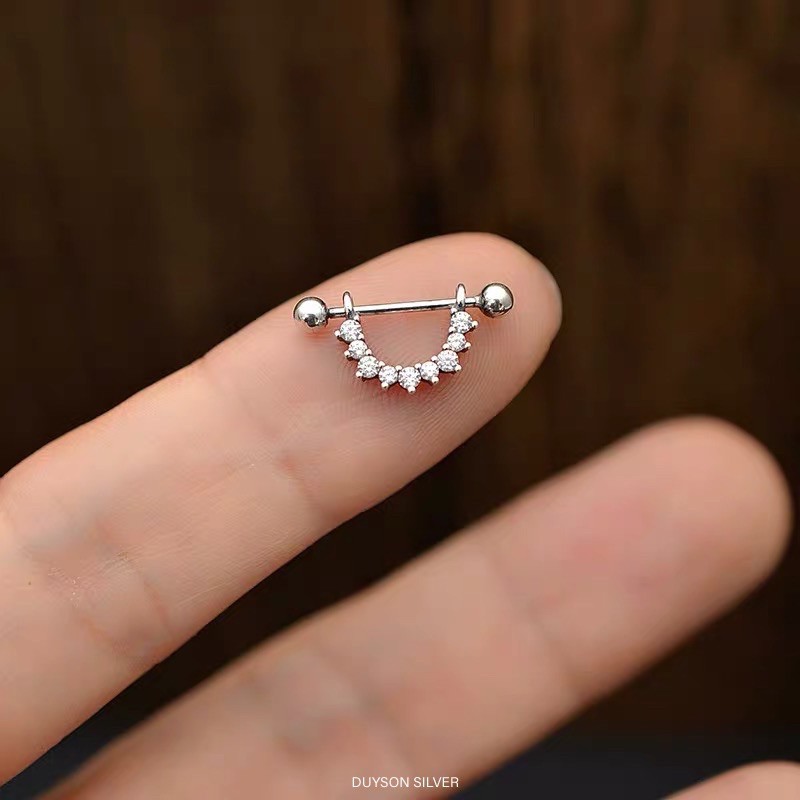 Khuyên tai bạc nữ hình quạt chốt bi xoáy DUYSON, Bông tai bạc Ý 925 cá tính mạ vàng cao cấp DUYSON SILVER
