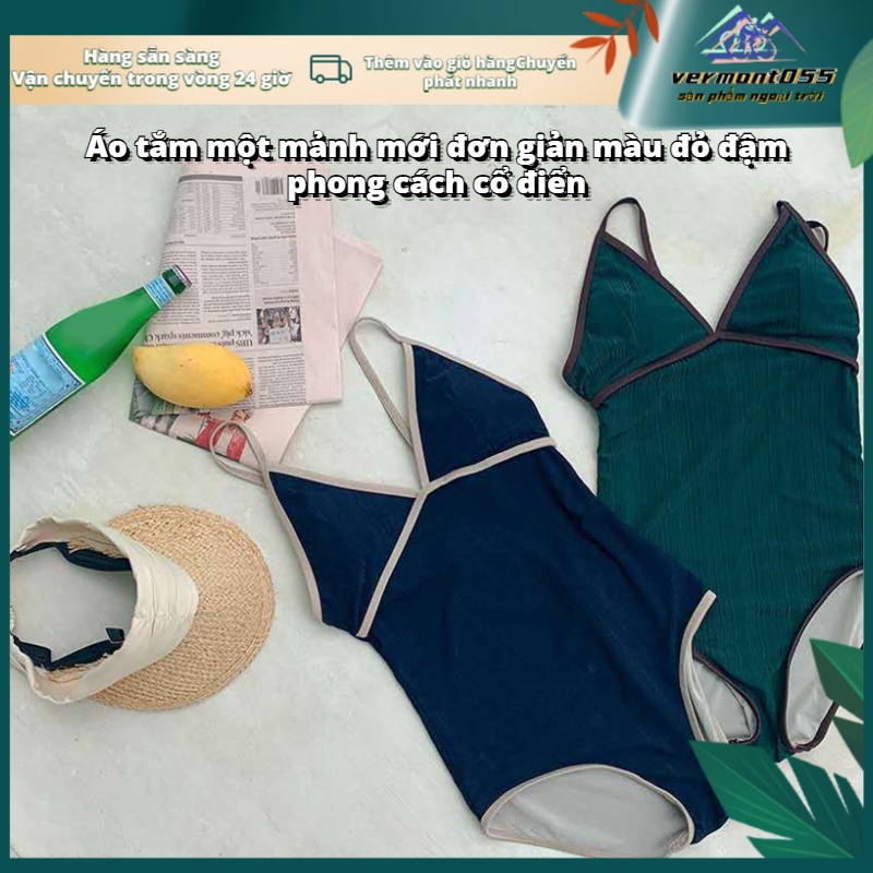 Có thể bán buôn Đồ bơi nữ một mảnh cổ V Retro Đơn giản giảm béo cho kỳ nghỉ nhiệt đới Bãi biển mùa hè Hồ tuần trăng mật Hàng giao ngayVermont055