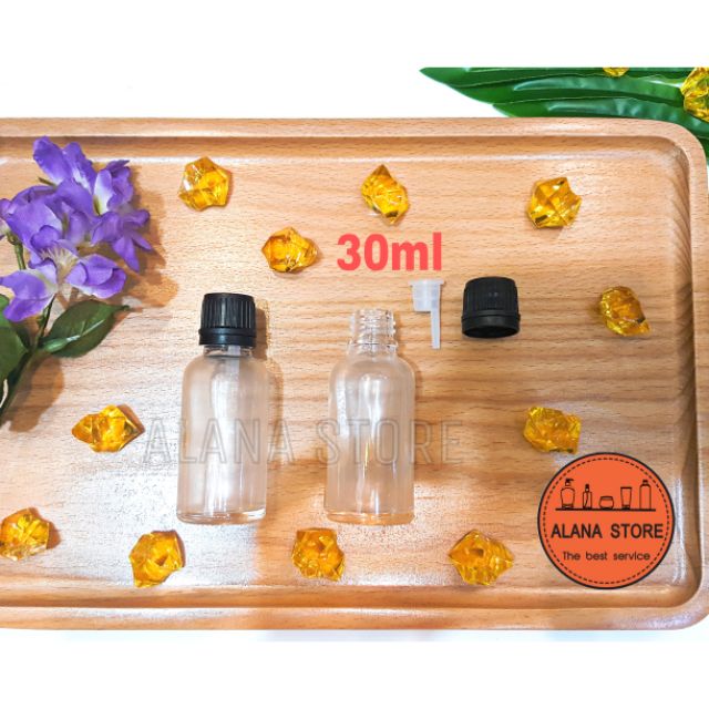 Lọ thủy tinh trong nắp tinh dầu đen 30ml
