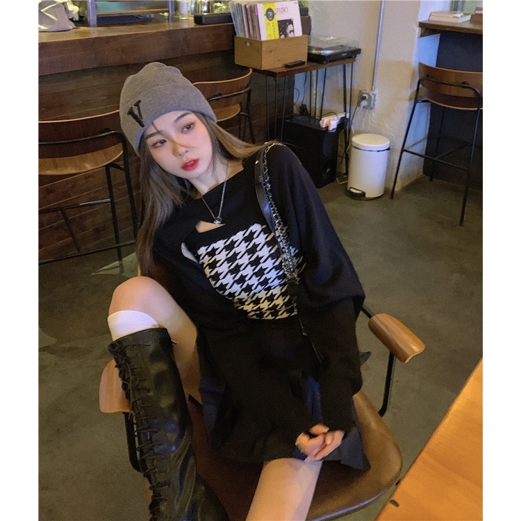 Áo dệt kim nữ hai dây họa tiết caro đơn giản thời trang | BigBuy360 - bigbuy360.vn