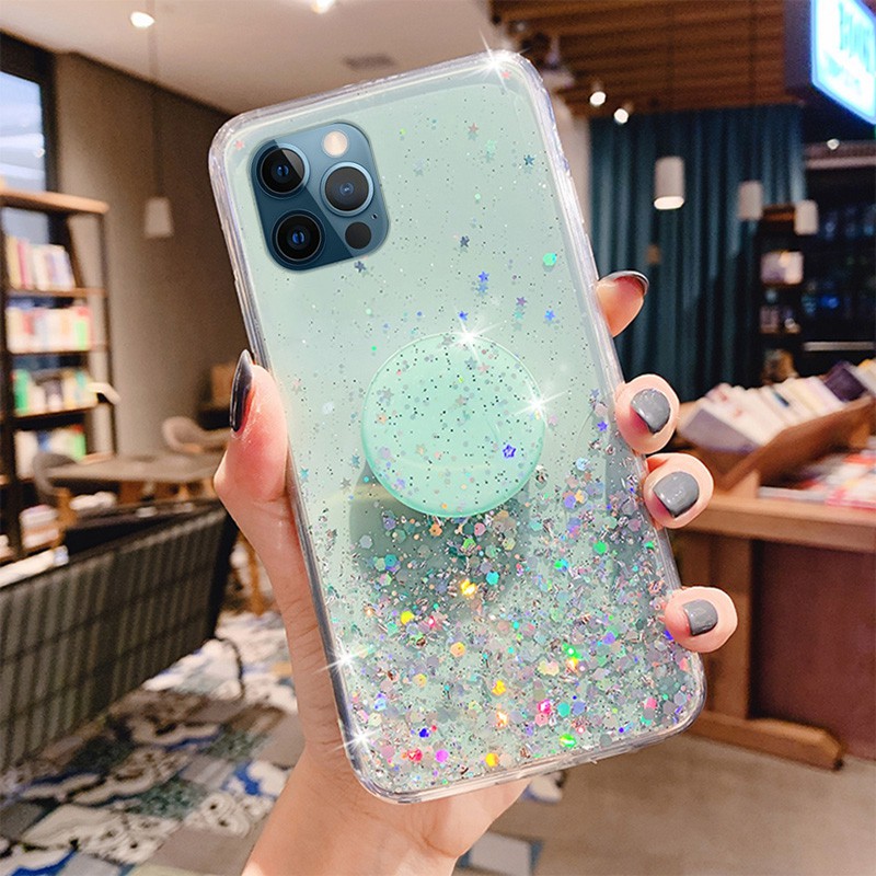 Ốp lưng OPPO Reno6 Reno6Z Reno5 Reno4 Reno2F Reno 6 6Z 5 4 2F A83 A71 A57 A39 F11 Pro F9 F7 F5 4G 5G Starry Sky Sequin Glitter Soft case Cover+Stand