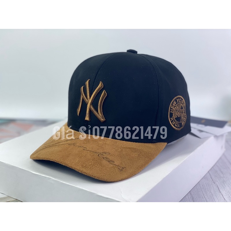 mũ kết lưỡi trai - nón kaki vá da lộn N.Y chữ kí đậm chất thể thao thời trang hàn quốc