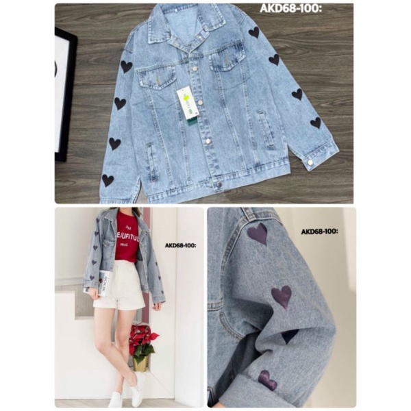 Áo khoác jeans in tim bigsize