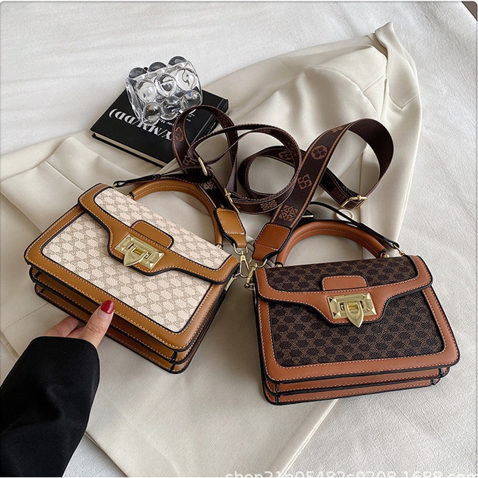 Túi đeo chéo nữ hai ngăn khóa mũi nhọn tông nâu thời thượng BAG U MUNO26