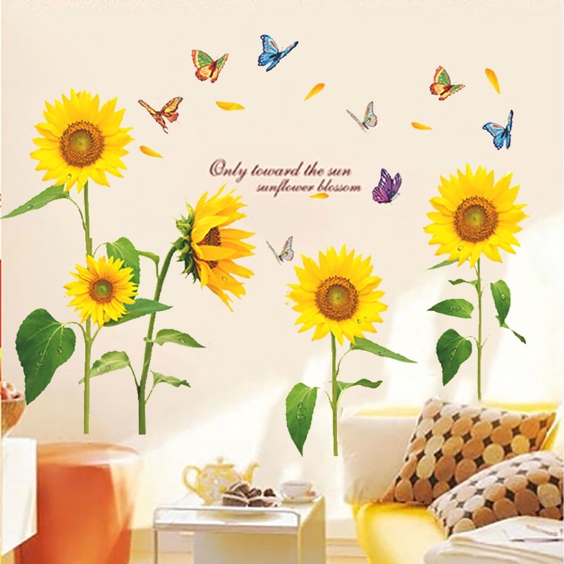 Decal dán tường hoa hướng dương và chân hướng dương.