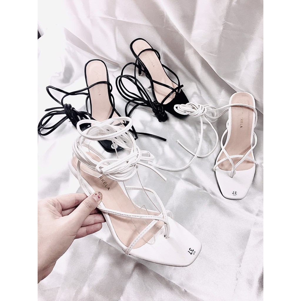 Giày Cao Gót Nữ MINAFS Mũi Và Đế Vuông Cột Dây Cổ Chân,Sandal Chiến Binh Đen Trắng Cao Cấp 7cm Mới Hàn Quốc Mới Công Sở