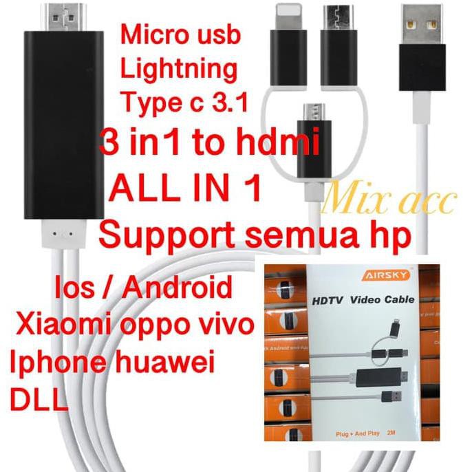 Hp Dây Cáp Chuyển Đổi 3 Trong 1 Sang Hdmi / Micro Usb / Apple Lightning / Type C 3.1