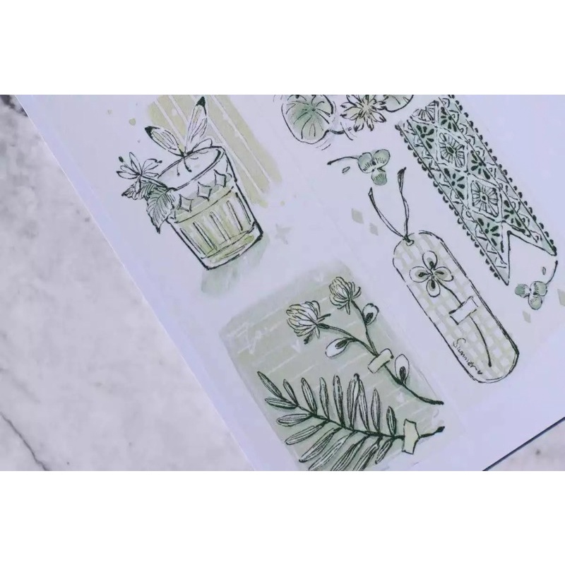 Băng dính washi tape hoạ tiết chủ đề xanh lá của SLEEPLESS CHAMPION