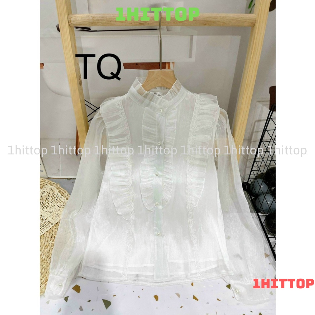 áo sơ mi tơ 2 lớp , áo sơ mi tay bồng nút ngọc hàng QCCC loại 1 A0007  kaca 1hittop