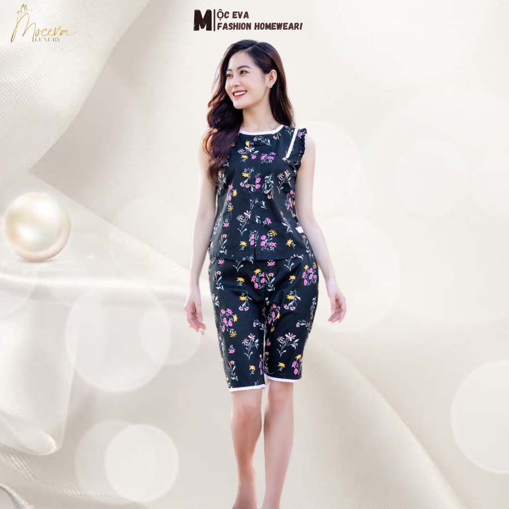 Bộ mặc nhà Thô Kate Hàn cao cấp Mộc Eva áo sát nách quần lửng thoáng mát Mộc Eva T122232