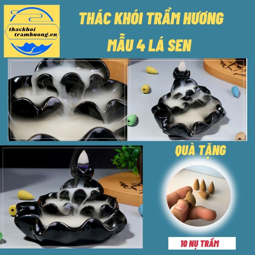 Thác khói trầm hương TẶNG 10 NỤ TRẦM,thác khói tỏa ngược mẫu 4 lá sen