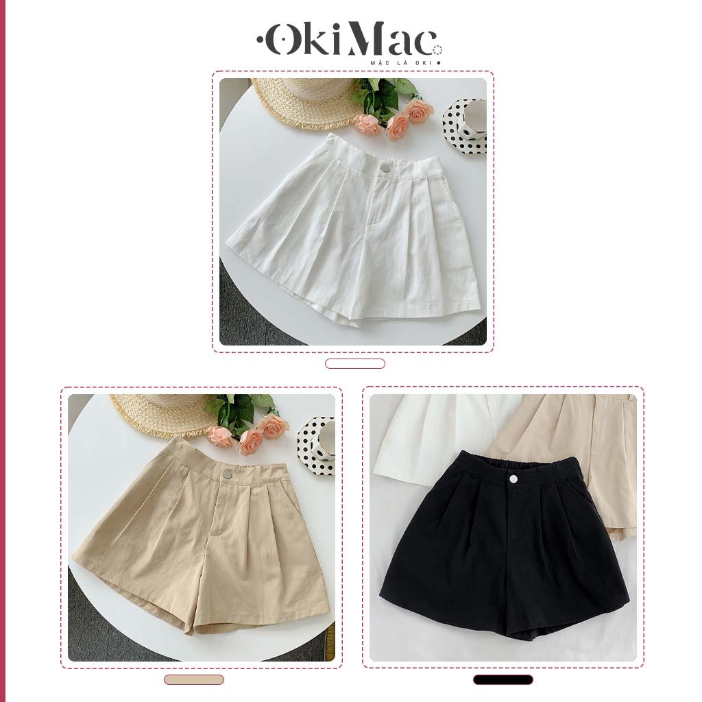 Quần short nữ đũi lưng cao dáng váy xòe dẹp kiểu đùi nữ cạp cao phong cách Ulzzang Hàn Quốc thời trang nữ OKIMAC | BigBuy360 - bigbuy360.vn