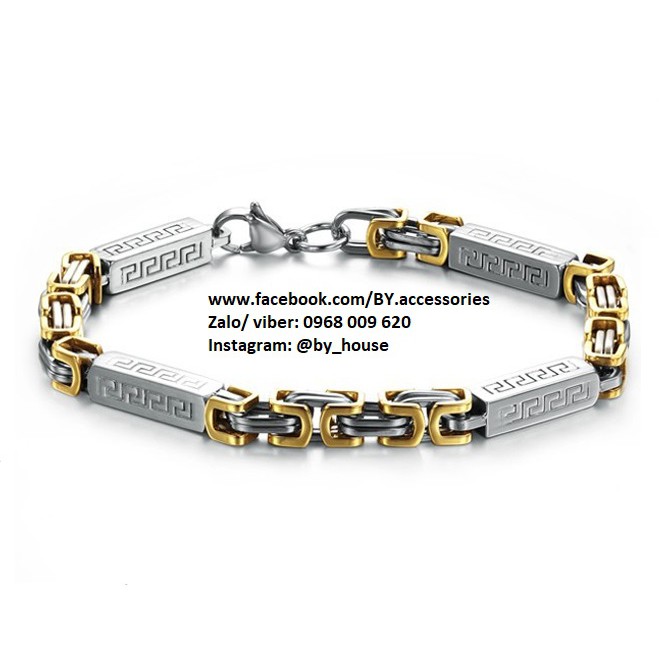 Lắc tay inox nam zigzag phối họa tiết trường thành