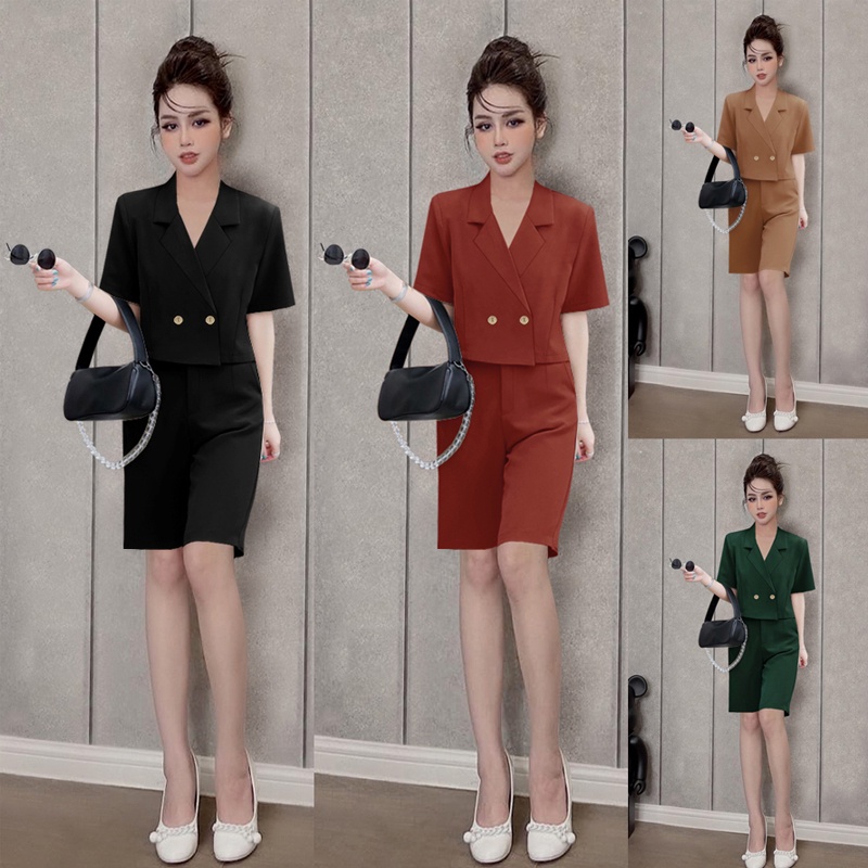 Set áo vest croptop phối quần ngố lửng xinh TJ1151