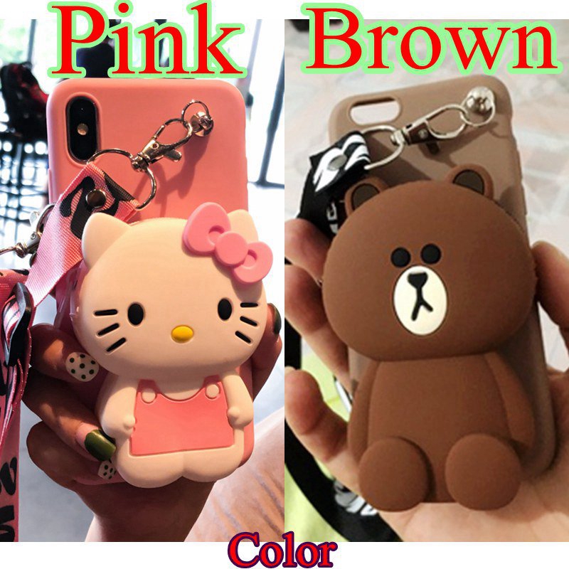 Xiaomi Mi Play,POCO F1,Redmi 6 Pro,Go,Redmi Note 6 Pro,5,5 Pro,5A Prime,4/4X Bear Brown Wallet Case +Strap