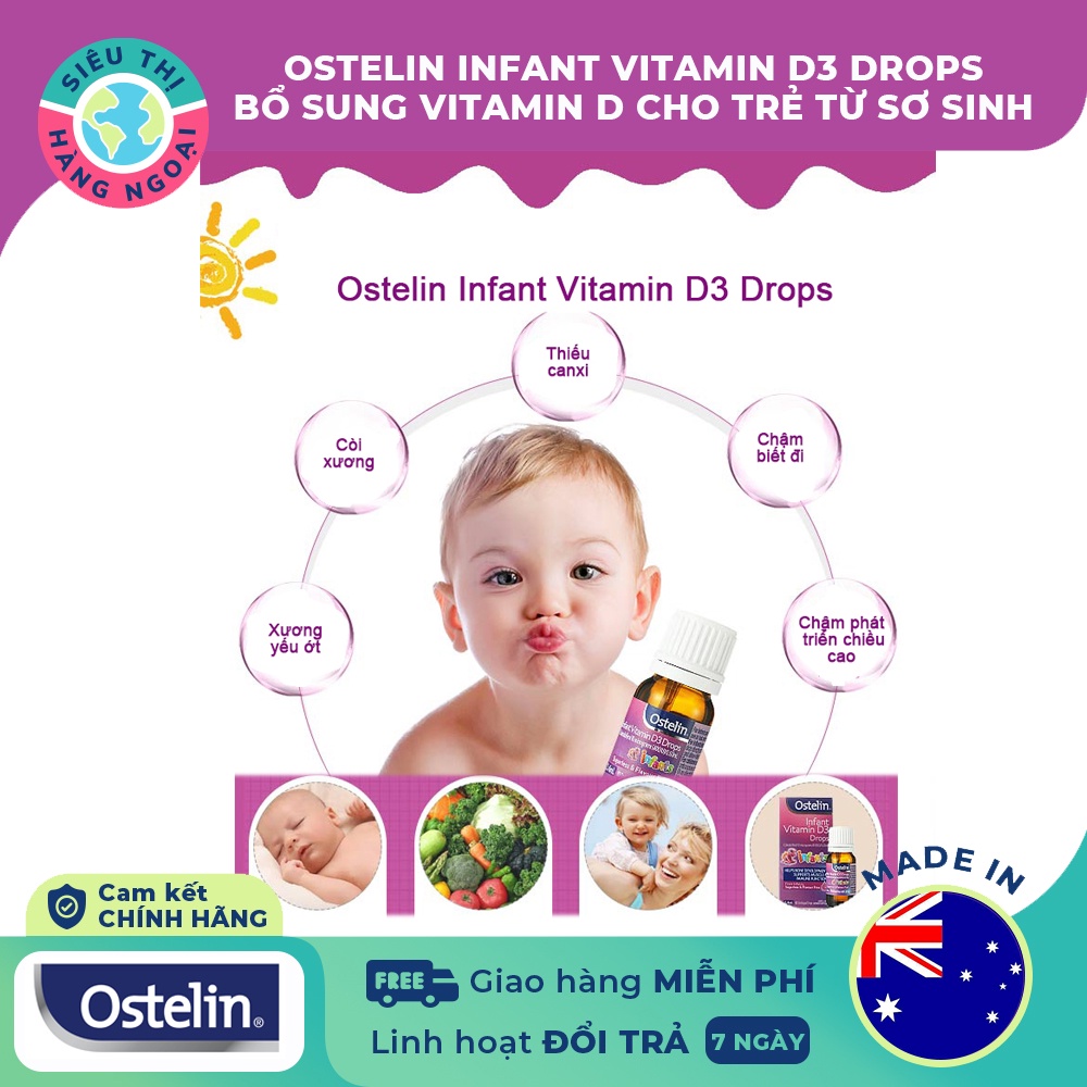 Ostelin Vitamin D3 Drops Úc dạng nhỏ giọt 2.4ml cho bé
