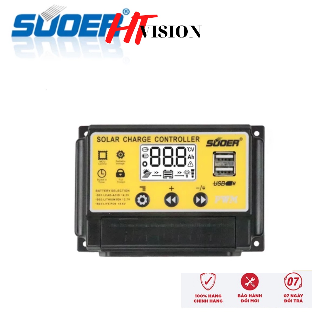 Bộ điều khiển sạc SUOER 12v/24v/30A năng lượng mặt trời giá tốt Bdks PWM với màn hình LCD