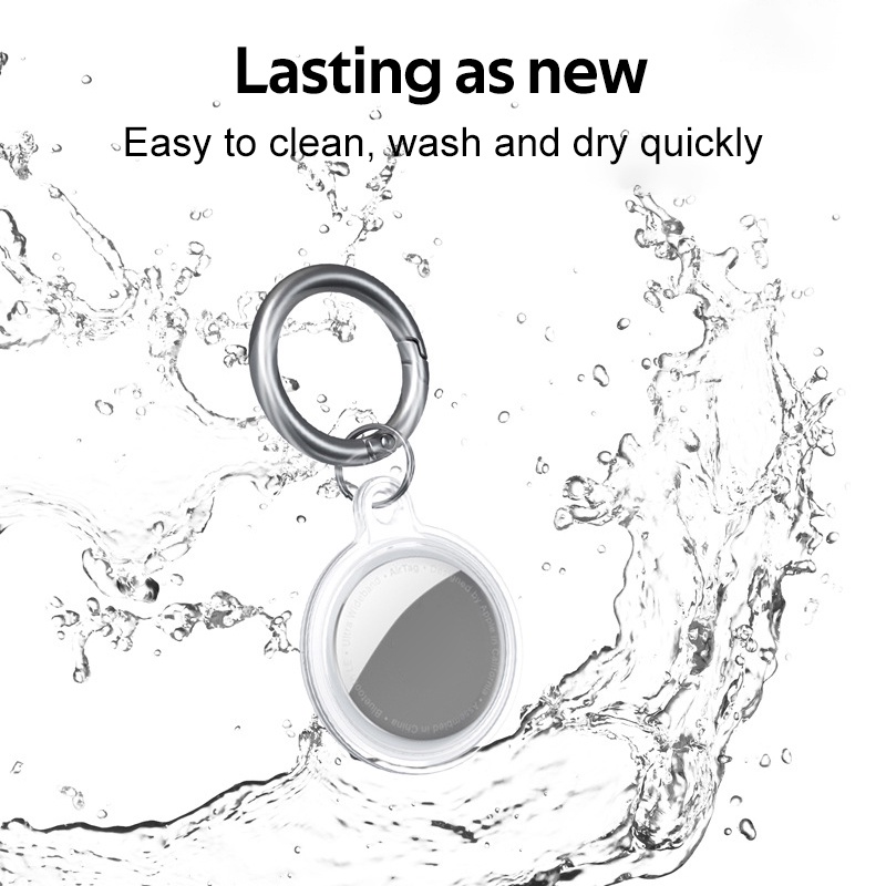 Vỏ bảo vệ TBTIC bằng silicon trong suốt kèm móc khóa thép không gỉ chống thất lạc cho Apple Airtag