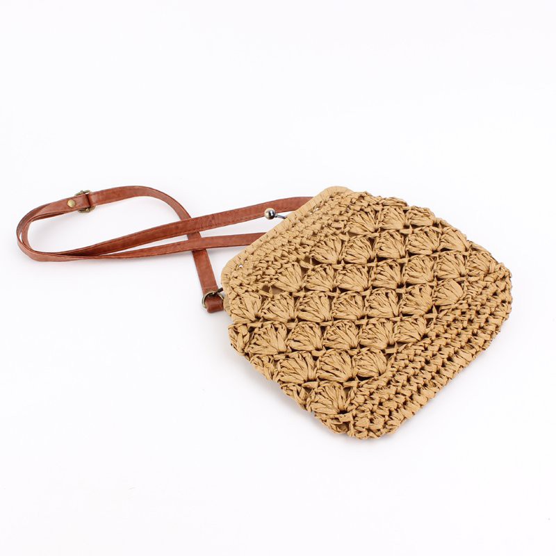 [NowShip - Giao Ngay] Túi Cói Boho Vintage Đeo Vai, Đeo Chéo Hình Tròn Dây Da Màu Nâu Be Trơn