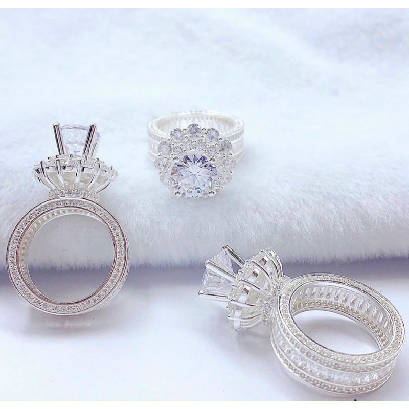 Nhẫn bạc nữ ❤️Freeship + Mã giảm❤️ Nhẫn nữ đá ổ sáng lấp lánh đủ nji tay rửa nước thoải mái