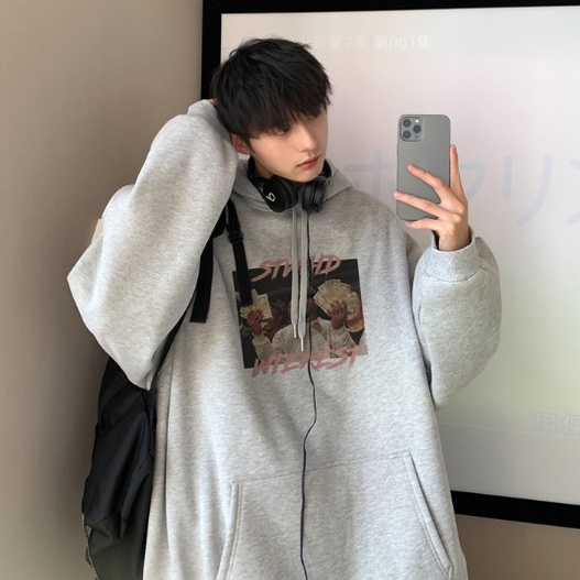 Áo hoodie dày dặn màu trơn dáng rộng phong cách thời trang hàn quốc cho nam giới