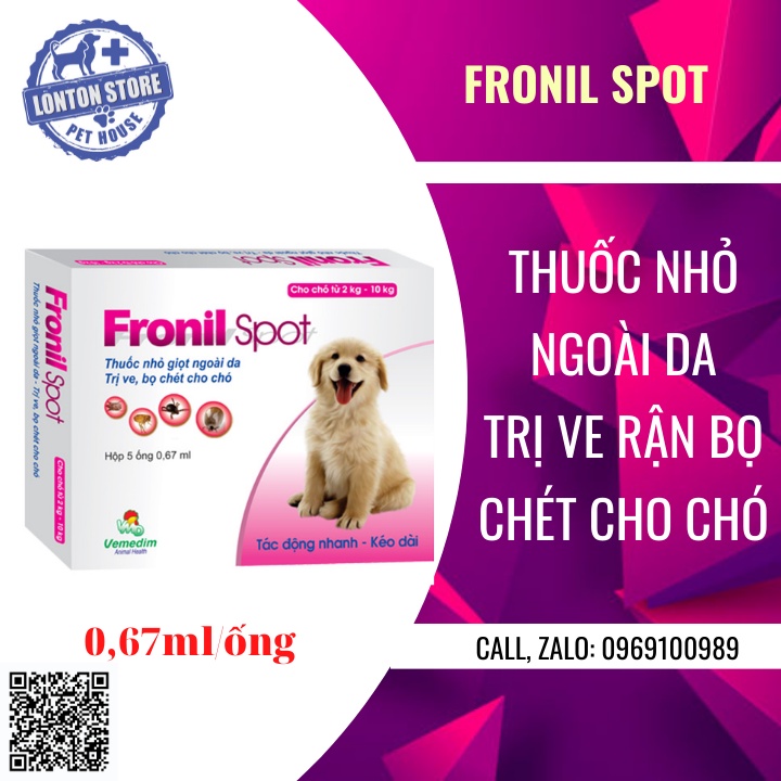 VEMEDIM Fronil Spot - Ống Nhỏ Giọt Ngoài Da Diệt Ve, Bọ Chét Cho Chó Mèo (1 Ống 0,67ml) - Lonton Store