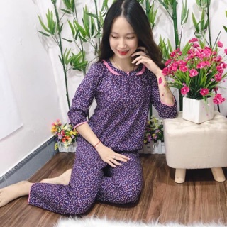 Đồ bộ mặc nhà , ảnh tự chụp , 3 màu tím hoa , hoa nhí nền vàng, hoa nhí đỏ nền xám