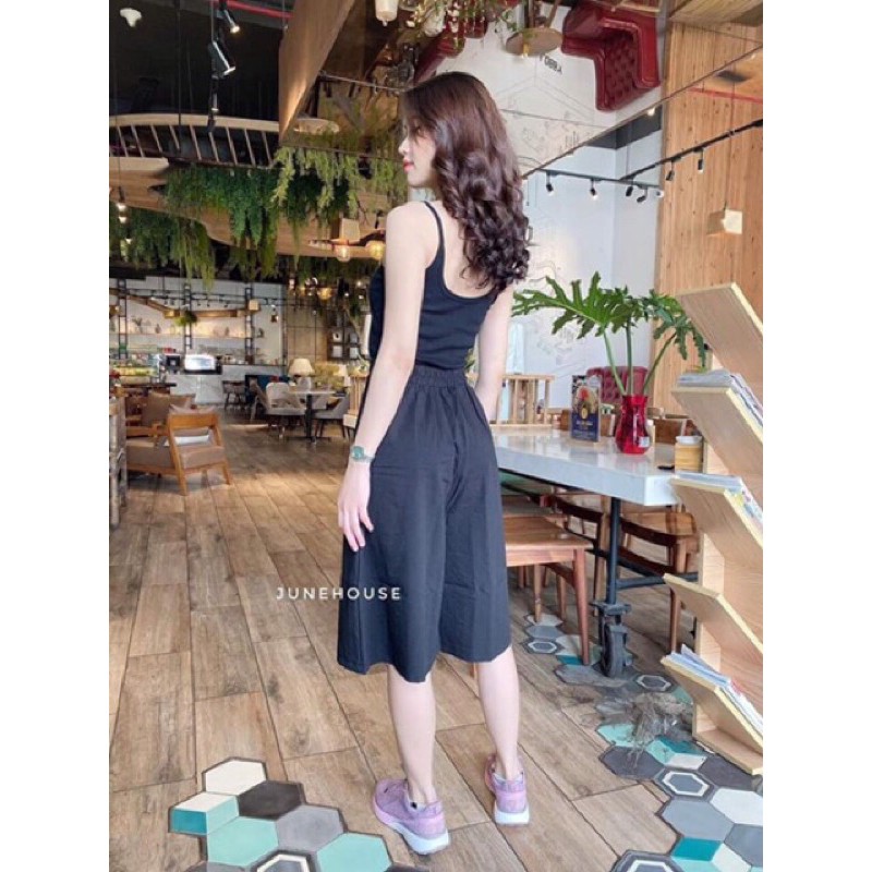 Quần ống rộng vải đũi khoá thật chun sau