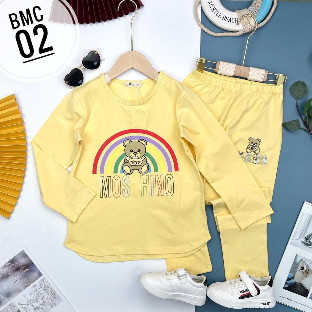 Bộ quần áo dài tay LITIBABY, in hình chữ moschino. cho bé 9 - 14 tuổi