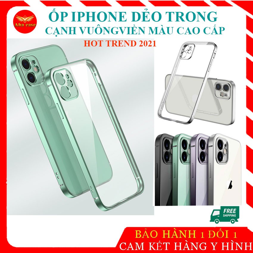 Ốp iphone - ôp Lưng Trong Dẻo Viền Vuông Mạ Màu dành cho Ip 7plus/8plus/X/Xs//Xs Max/11/11 Promax/ 12/ 12 Pro Max đẹp