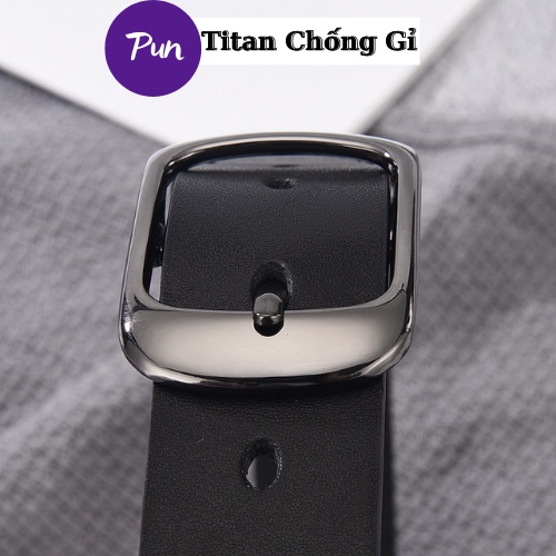 Thắt Lưng Unisex Dây Nịt Lưng Da Bò ForD Thật PUN Màu Đen Đẹp Nam Nữ Phong Cách Hàn Quốc Cao Cấp