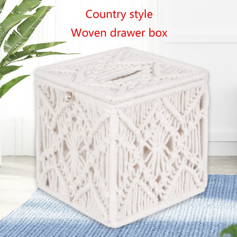 Hộp Đựng Khăn Giấy Macrame Bằng Vải Cotton Dệt Tay Có Khóa Hạt Trang Trí Nhà Cửa / Văn Phòng / Phòng Ngủ